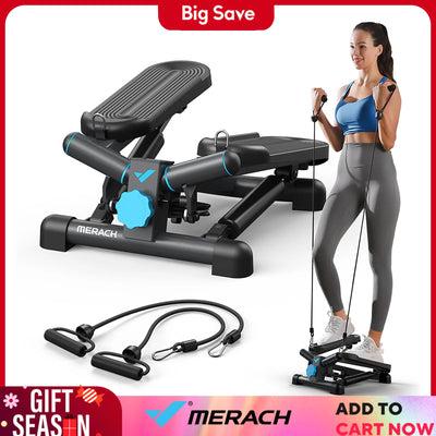 MERACH Mini Stepper for Exercise Twist Stair Stepper 330LBS Capacity Stepper Exercise Equipment with Resistance Band for Fitness - Jscomfortzstore