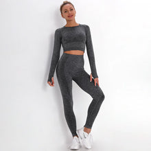 Load image into Gallery viewer, Women Seamless Gym Set Long Sleeve Top High Waist Belly Control Sport Leggings Gym Clothes Seamless Sport Suit Sexy Booty Girls
