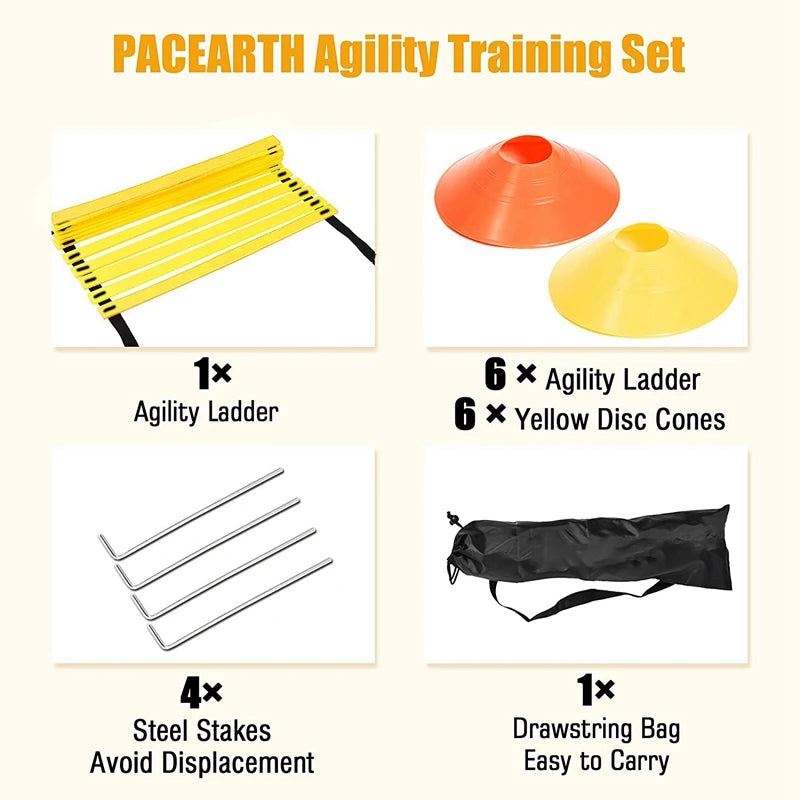 Sports Speed Agility Training Set 12 Disc Cones 4 Steel Stakes And Agility Ladder For Football Basketball Rugby Track - Jscomfortzstore