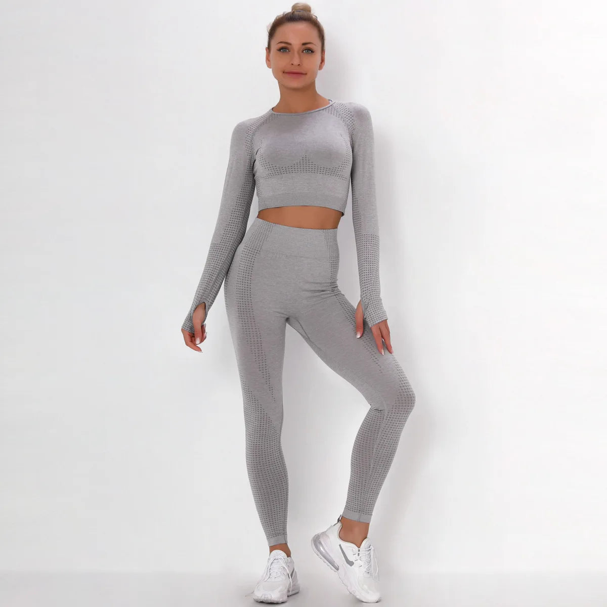 Women Seamless Gym Set Long Sleeve Top High Waist Belly Control Sport Leggings Gym Clothes Seamless Sport Suit Sexy Booty Girls - Jscomfortzstore