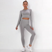 Load image into Gallery viewer, Women Seamless Gym Set Long Sleeve Top High Waist Belly Control Sport Leggings Gym Clothes Seamless Sport Suit Sexy Booty Girls
