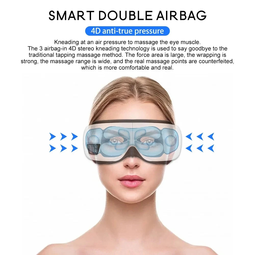 Eye Massager 6D Smart Airbag Vibration Eye Care Instrument Hot Compress Bluetooth Eye Massage Glasses Fatigue Pouch & Wrinkle - Jscomfortzstore