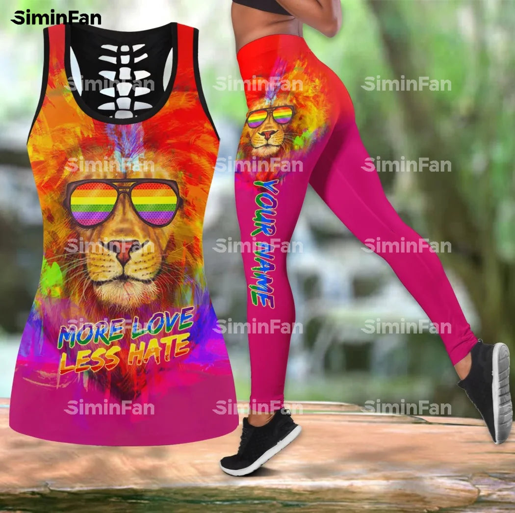 LOVE PRIDE LGBT LIONS 3D Full Printed Tank Top Legging Women Vest Pant Suits Female Outfit Summer Two Piece Set Yoga Sportswear - Jscomfortzstore