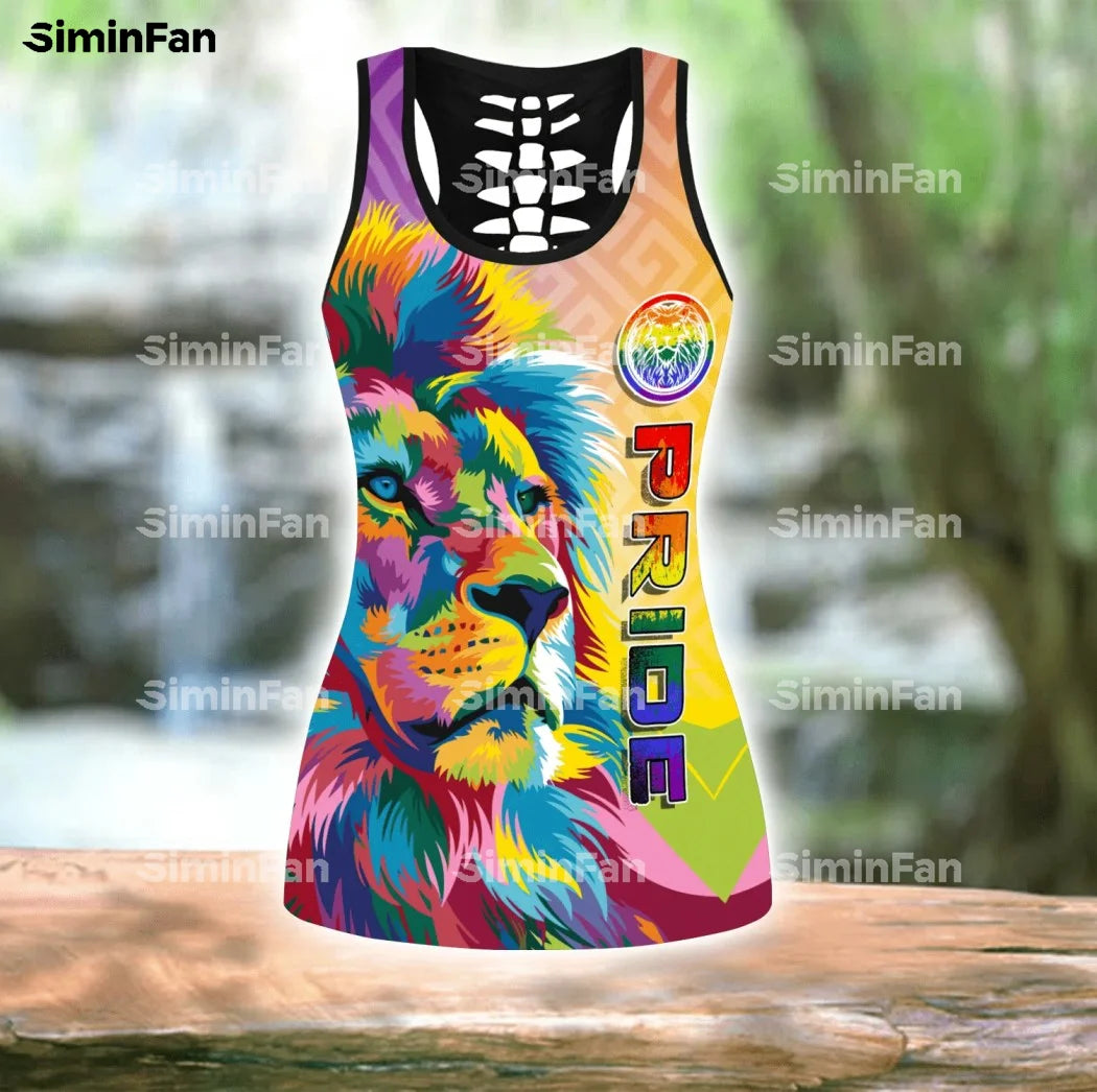 LOVE PRIDE LGBT LIONS 3D Full Printed Tank Top Legging Women Vest Pant Suits Female Outfit Summer Two Piece Set Yoga Sportswear - Jscomfortzstore