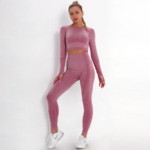 Load image into Gallery viewer, Women Seamless Gym Set Long Sleeve Top High Waist Belly Control Sport Leggings Gym Clothes Seamless Sport Suit Sexy Booty Girls
