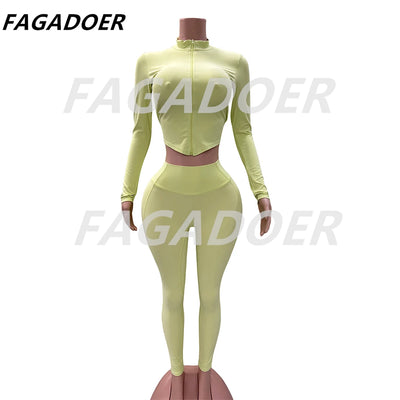 FAGADOER Candy Color Sporty 2pcs Sets Outfits Quality Stretchy Tracksuit Female Workout Streetwear Jacket + Leggings  Pants Suit - Jscomfortzstore