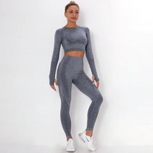 Load image into Gallery viewer, Women Seamless Gym Set Long Sleeve Top High Waist Belly Control Sport Leggings Gym Clothes Seamless Sport Suit Sexy Booty Girls
