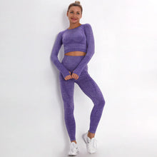 Load image into Gallery viewer, Women Seamless Gym Set Long Sleeve Top High Waist Belly Control Sport Leggings Gym Clothes Seamless Sport Suit Sexy Booty Girls
