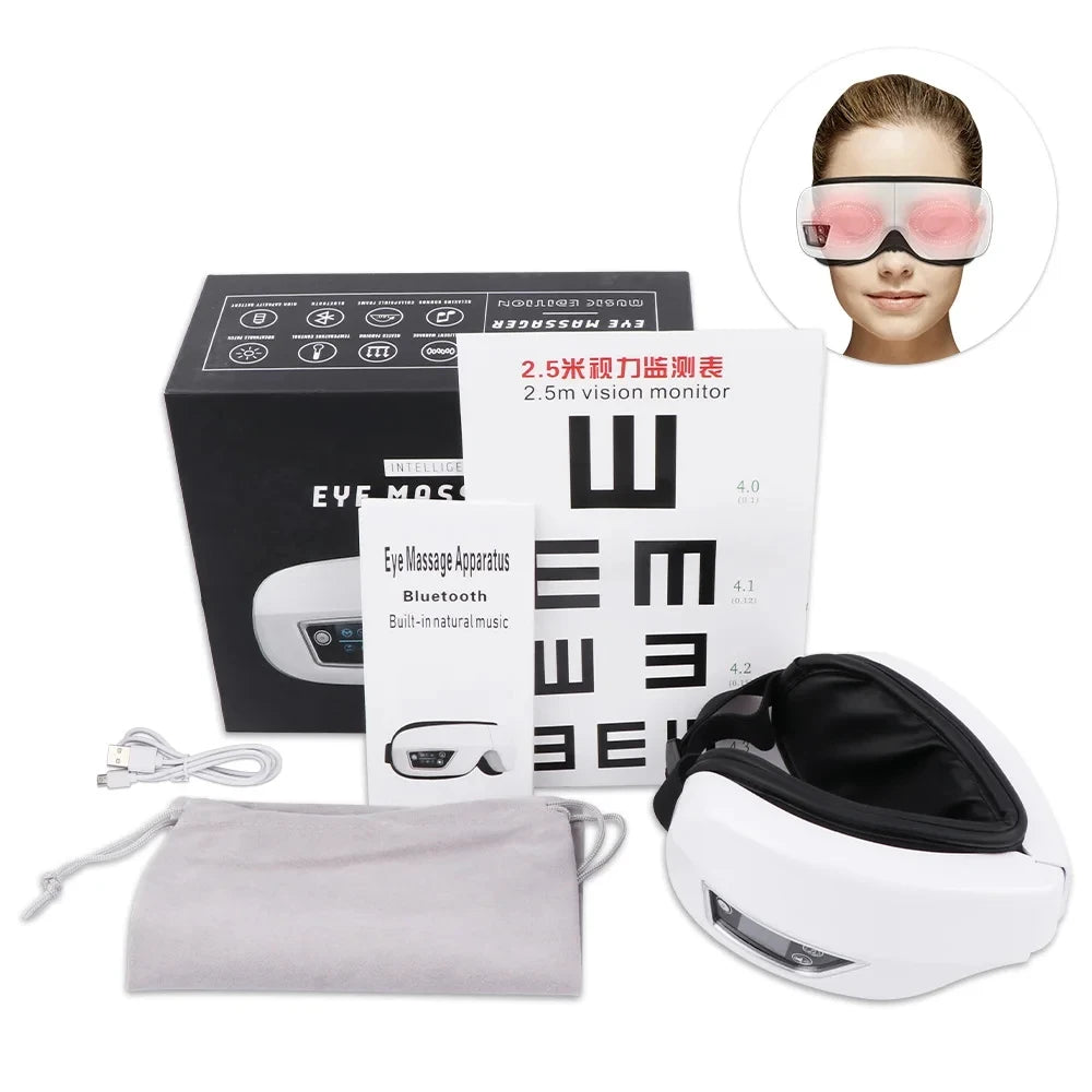 Eye Massager 6D Smart Airbag Vibration Eye Care Instrument Hot Compress Bluetooth Eye Massage Glasses Fatigue Pouch & Wrinkle - Jscomfortzstore