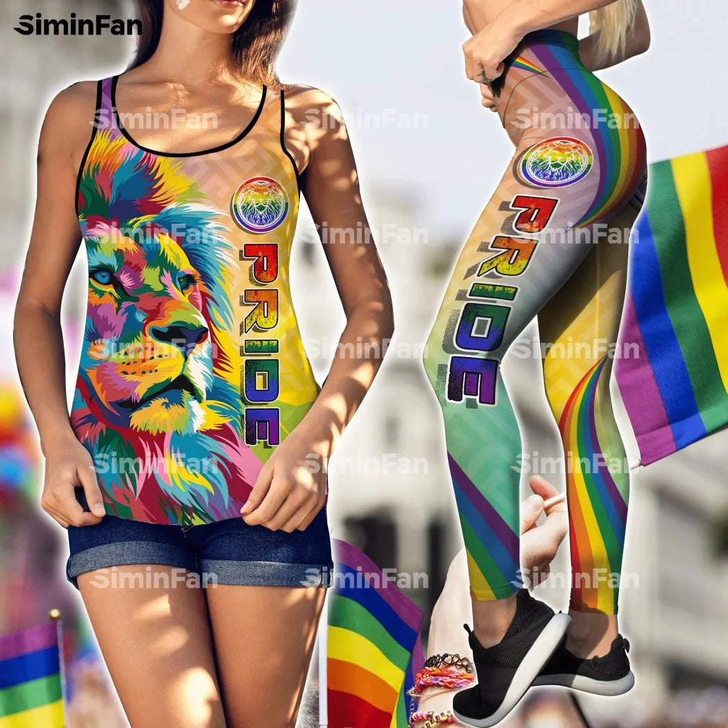 LOVE PRIDE LGBT LIONS 3D Full Printed Tank Top Legging Women Vest Pant Suits Female Outfit Summer Two Piece Set Yoga Sportswear - Jscomfortzstore