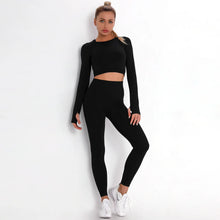 Load image into Gallery viewer, Women Seamless Gym Set Long Sleeve Top High Waist Belly Control Sport Leggings Gym Clothes Seamless Sport Suit Sexy Booty Girls
