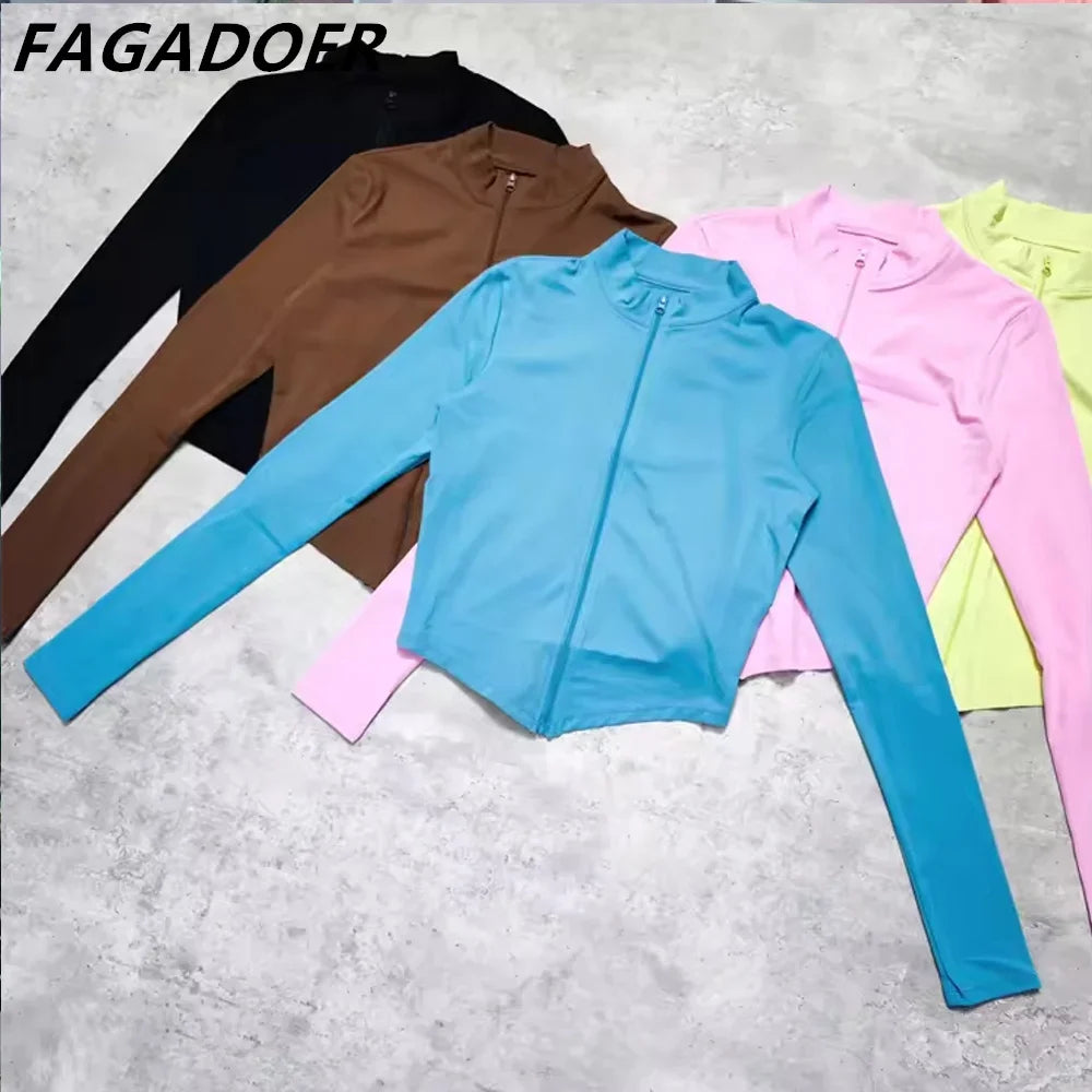 FAGADOER Candy Color Sporty 2pcs Sets Outfits Quality Stretchy Tracksuit Female Workout Streetwear Jacket + Leggings  Pants Suit - Jscomfortzstore