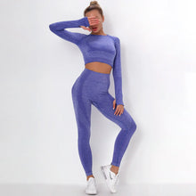 Load image into Gallery viewer, Women Seamless Gym Set Long Sleeve Top High Waist Belly Control Sport Leggings Gym Clothes Seamless Sport Suit Sexy Booty Girls
