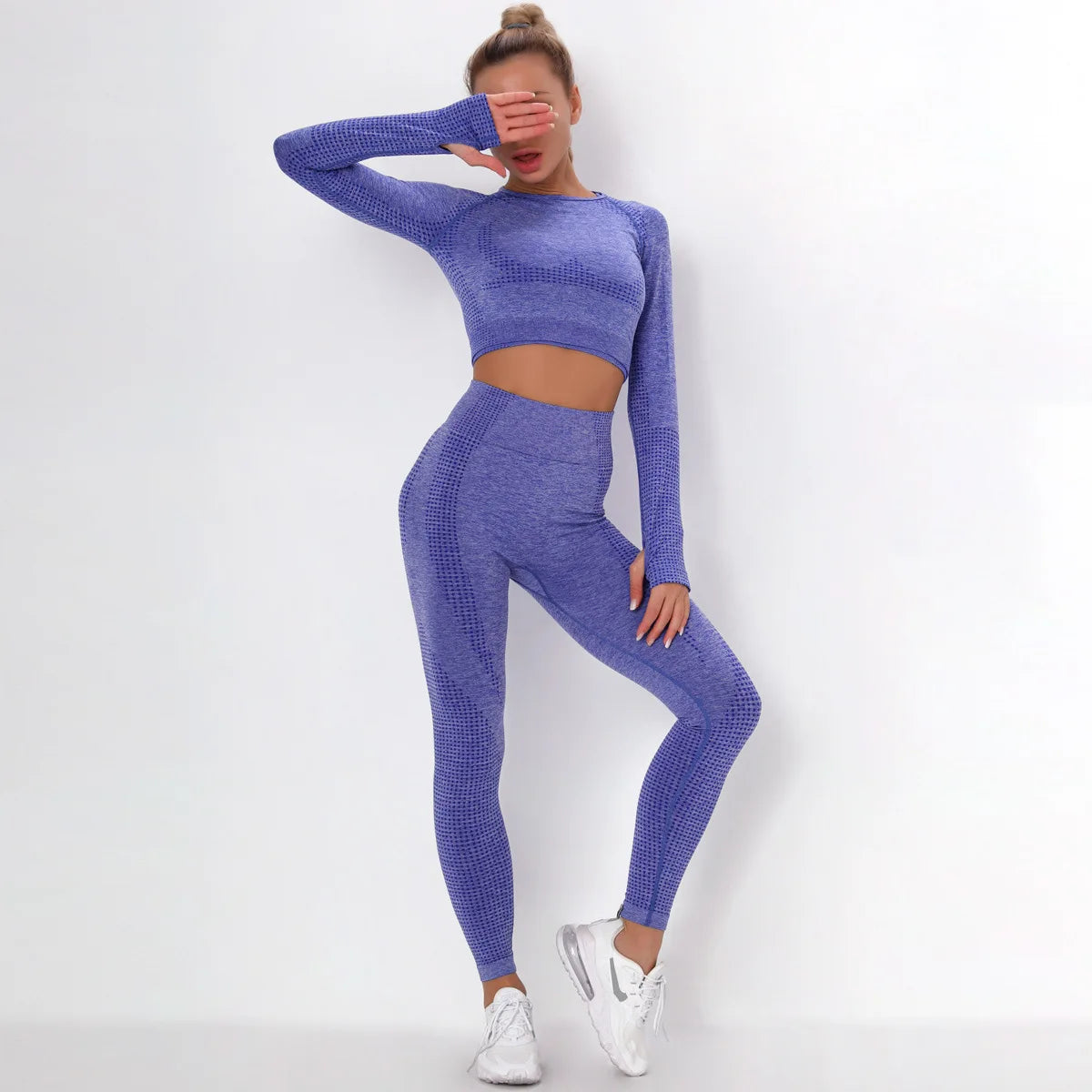 Women Seamless Gym Set Long Sleeve Top High Waist Belly Control Sport Leggings Gym Clothes Seamless Sport Suit Sexy Booty Girls - Jscomfortzstore