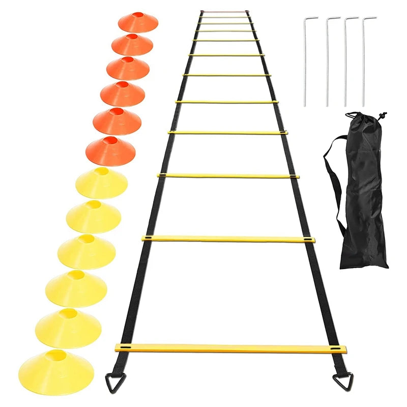 Sports Speed Agility Training Set 12 Disc Cones 4 Steel Stakes And Agility Ladder For Football Basketball Rugby Track - Jscomfortzstore