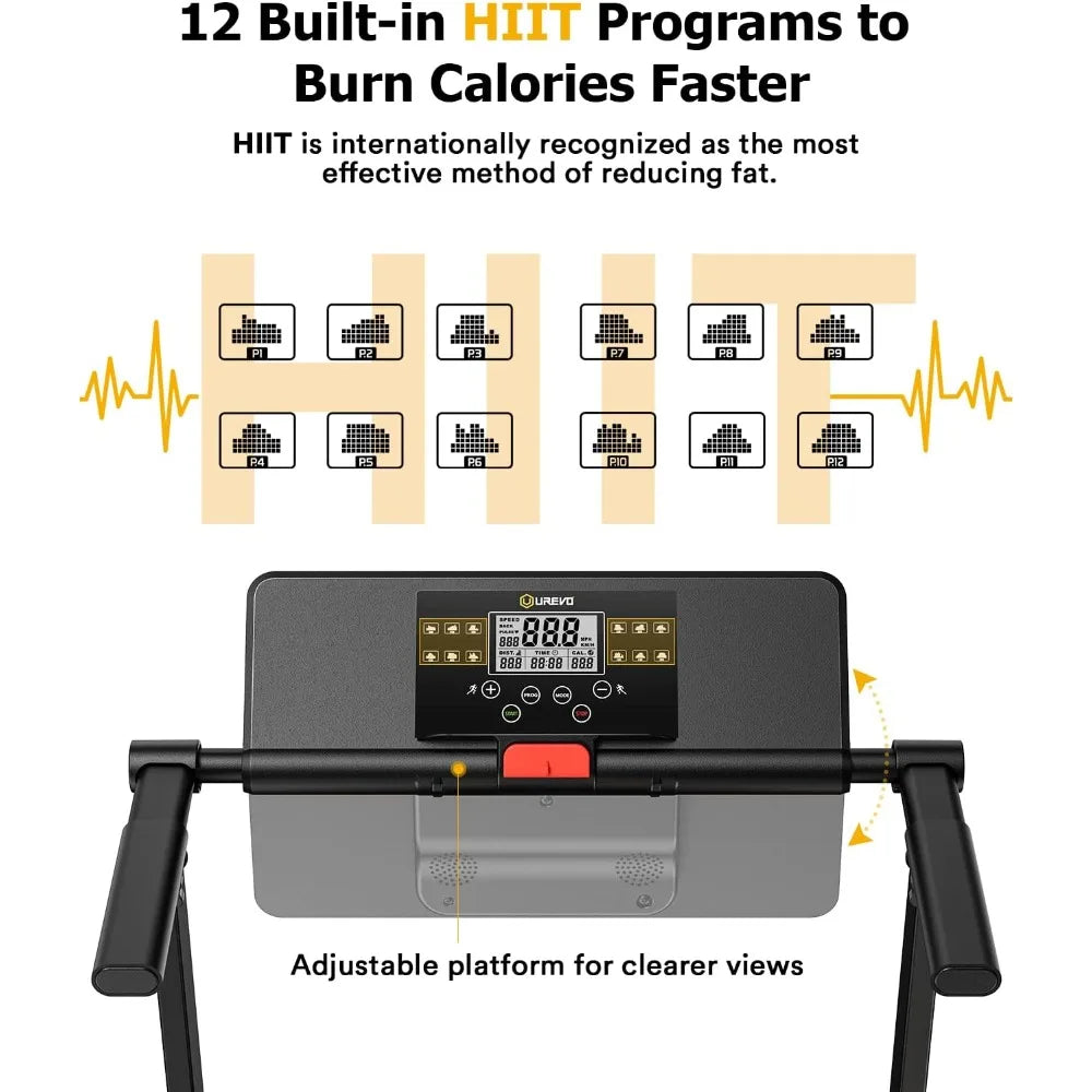 Folding Treadmill, 2.25HP Home Treadmill with 12 HIIT Modes, Compact Mini Treadmill, LCD Display, Easy to Fold - Jscomfortzstore